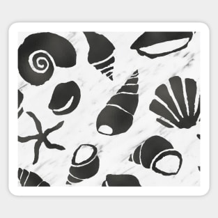 Black leather south pacific sea shells - white marble Sticker